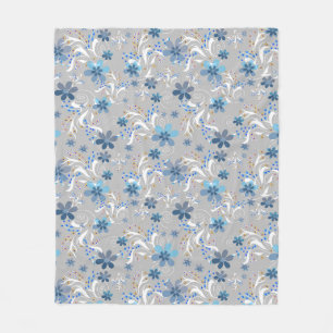 Retro , Blumenmuster , blau , grau , Blume Fleecedecke