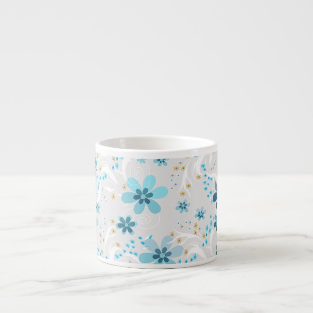 Retro , Blumenmuster , blau , grau Espressotasse (Vorderseite)
