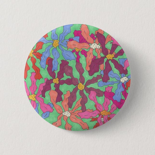 Retro-Blumenmuster Boho-Design Button (Vorderseite)
