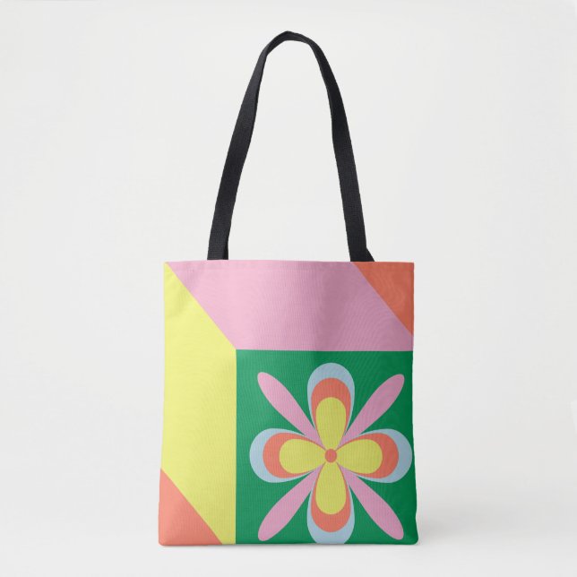 Retro-Blumenmuster farbenfrohes Frühlingsblumendes Tasche (Vorderseite)