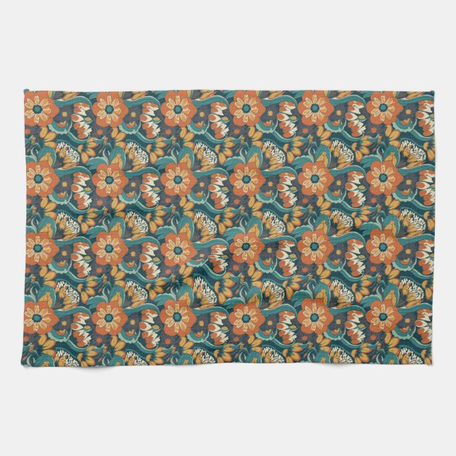 Retro-Blumenmuster Geschirrtuch (Horizontal)