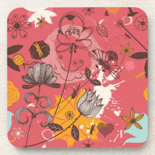 Retro Blumenmuster Getränkeuntersetzer