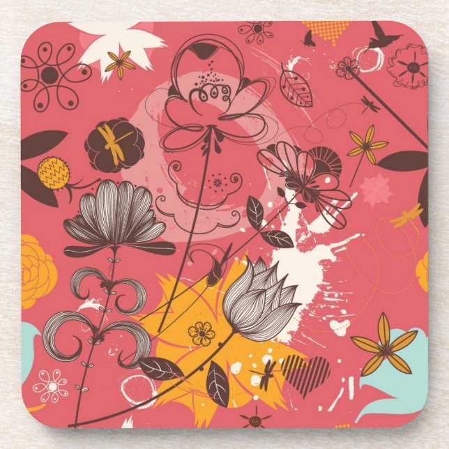 Retro Blumenmuster Getränkeuntersetzer (Vorderseite)