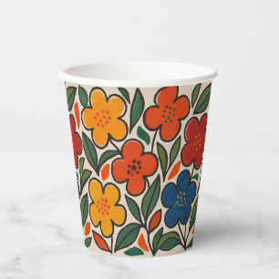 Retro-Blumenmuster im Stil der 1960er Jahre Pappbecher