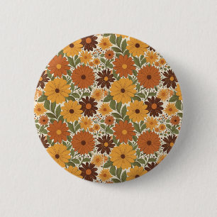 Retro-Blumenmuster im Stil der 70er Jahre Button