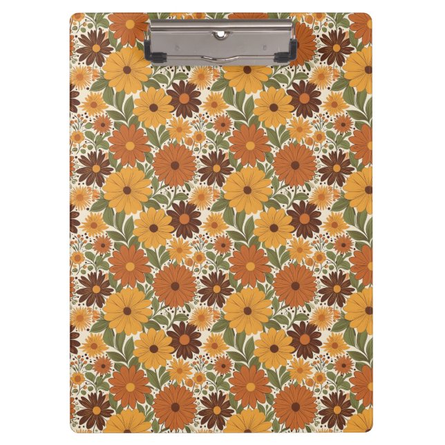 Retro-Blumenmuster im Stil der 70er Klemmbrett (Vorderseite)