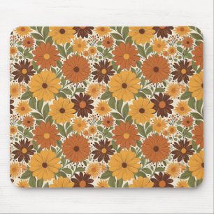 Retro-Blumenmuster im Stil der 70er Mousepad