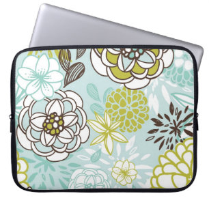 Retro Blumenmuster in Grünem u. im Blau Laptopschutzhülle