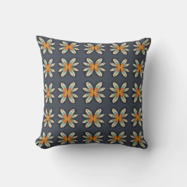 Retro-Blumenmuster in Orange und Marineblau  Kissen