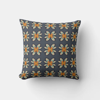 Retro-Blumenmuster in Orange und Marineblau Kissen