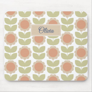 Retro-Blumenmuster in Pastellrosa aus der Mitte de Mousepad