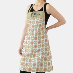 Retro-Blumenmuster in Pastellrosa aus der Mitte de Schürze