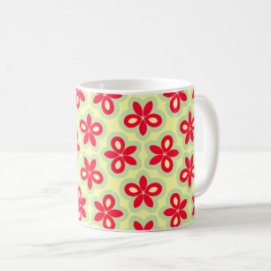 Retro Blumenmuster in Rot, Creme und Minzgrün Kaffeetasse