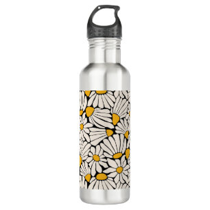 Retro-Blumenmuster in schwarz-gelb Edelstahlflasche