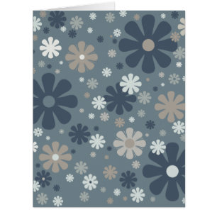 Retro-Blumenmuster in Stahlblau und Taupe