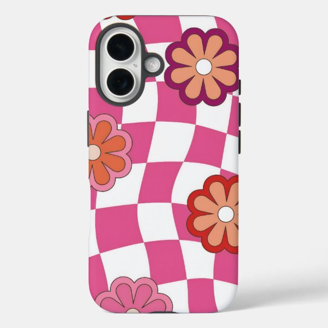 Retro-Blumenmuster iPhone 16 Hülle (Rückseite)
