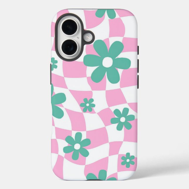 Retro-Blumenmuster iPhone 16 Hülle (Rückseite)