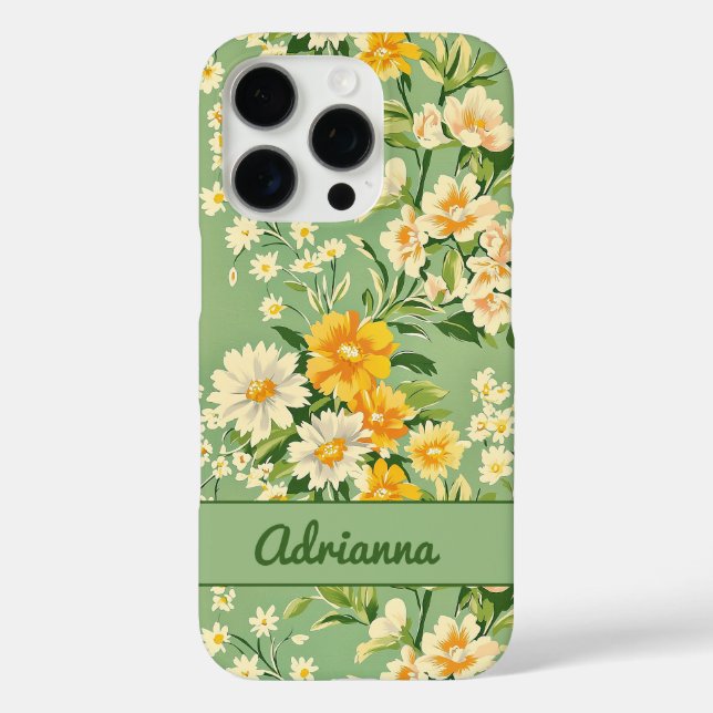 Retro-Blumenmuster iPhone 16 Pro Hülle (Rückseite)