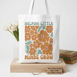 Retro-Blumenmuster 'Kleine Köpfe Wachsen Helfen' Tasche