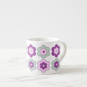 Retro-Blumenmuster mit Blasen (Lila und Grün) Espressotasse