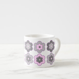 Retro-Blumenmuster mit Blasen (rosa und grau) Espressotasse