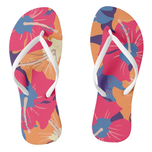 Retro-Blumenmuster mit Hibiskus Flip Flops (Fußbett)