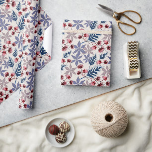 Retro-Blumenmuster mit rosa, bordeauxfarbenen Blum Geschenkpapier