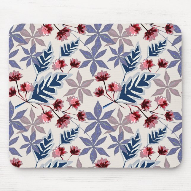 Retro-Blumenmuster mit rosa, bordeauxfarbenen Blum Mousepad (Vorne)