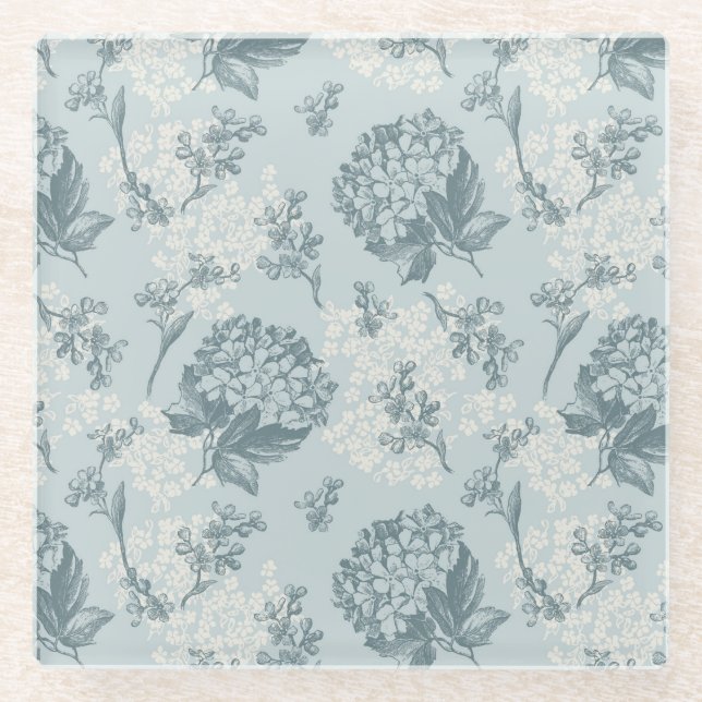 Retro Blumenmuster mit Viburnum-Blumen Glasuntersetzer (Vorderseite)