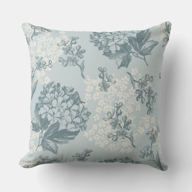 Retro Blumenmuster mit Viburnum-Blumen Kissen (Vorderseite)