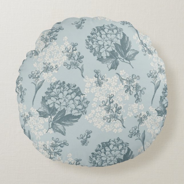 Retro Blumenmuster mit Viburnum-Blumen Rundes Kissen (Vorderseite)