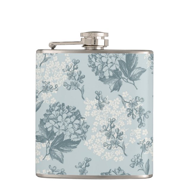 Retro-Blumenmuster mit Viburnum-Blüten Flachmann (Vorderseite)