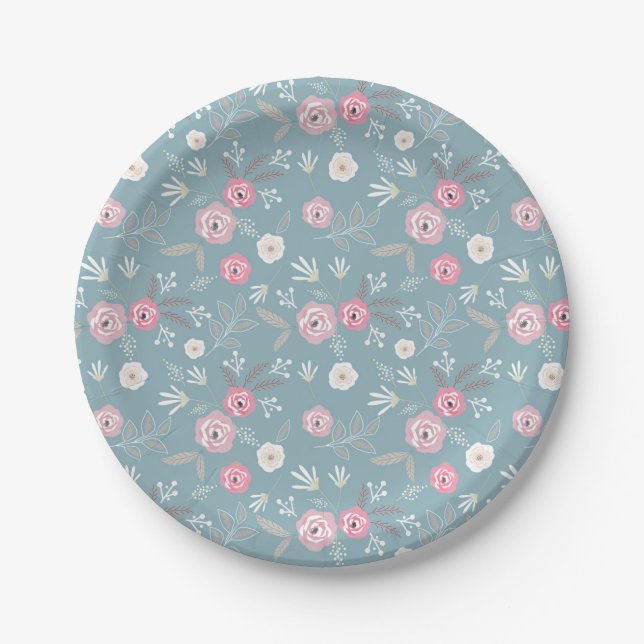 Retro-Blumenmuster. Pappteller (Vorderseite)