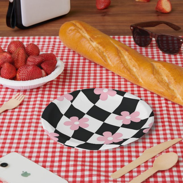 Retro-Blumenmuster Pappteller (Picknick)