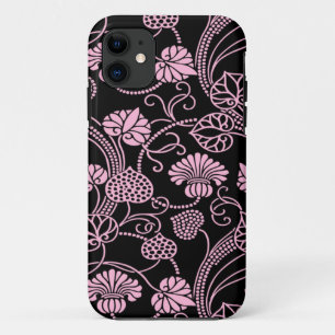 Retro-Blumenmuster Rosa auf Schwarz Case-Mate iPhone Hülle