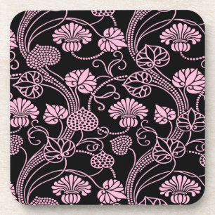 Retro-Blumenmuster Rosa auf Schwarz Getränkeuntersetzer