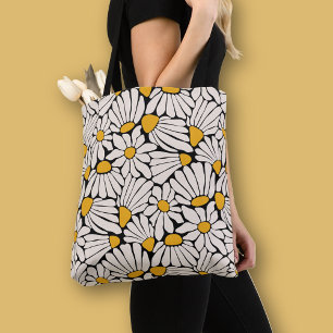 Retro-Blumenmuster schwarz gelb Blockdruck Tasche