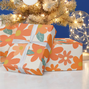 Retro Blumenorange Geschenkpapier