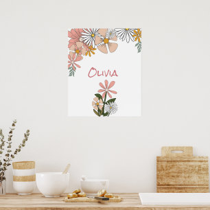 Retro-Blumenposter für Mädchenzimmer Poster