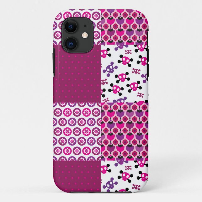 Retro Blumenschädel-Polkapunkt Case-Mate iPhone Hülle (Rückseite)