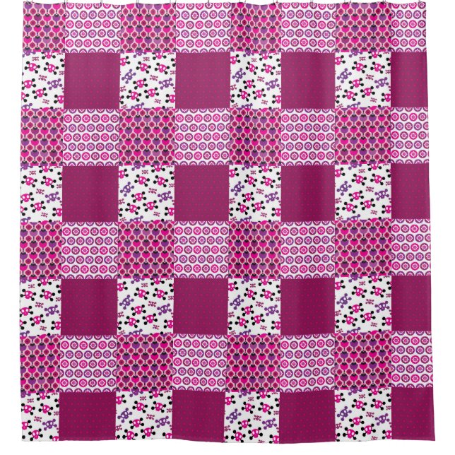 Retro Blumenschädel-Polkapunkt Duschvorhang (Vorderseite)