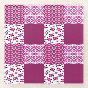Retro Blumenschädel-Polkapunkt Glasuntersetzer