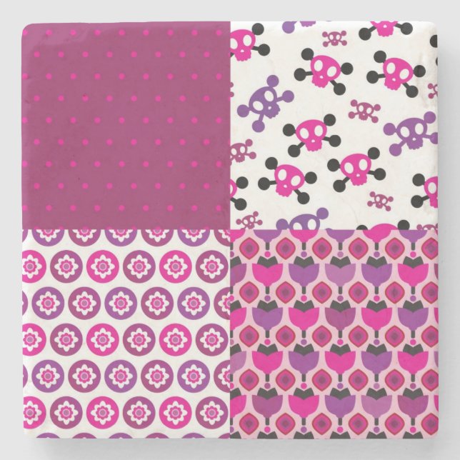 Retro Blumenschädel-Polkapunkt Steinuntersetzer (Vorderseite)