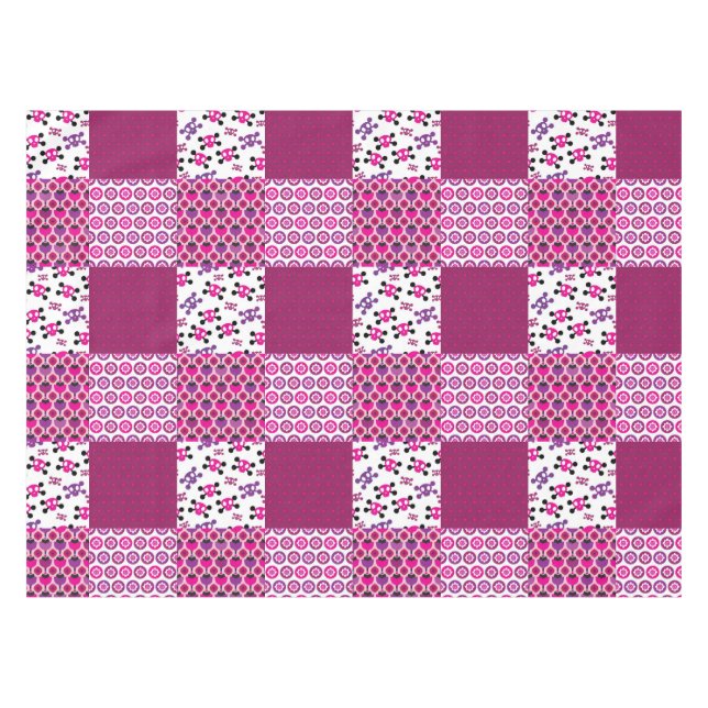 Retro Blumenschädel-Polkapunkt Tischdecke (Vorderseite (Horizontal))