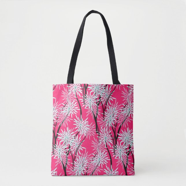 Retro-Blumentapete im asiatischen Stil in rot-weiß Tasche (Vorderseite)