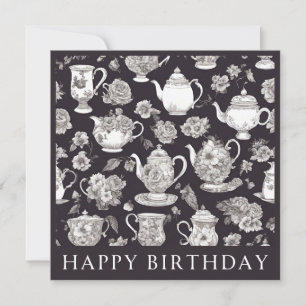Retro-Blumenteekanne Geburtstag Karte