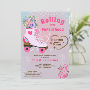 Retro Blumenwalzenlaufbahn boho Babydusche Einladung