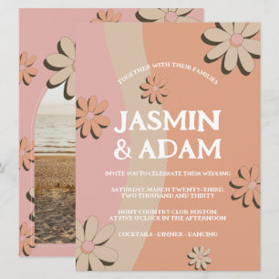 Retro-Blush-Daisy-Foto-Hochzeitseinladung