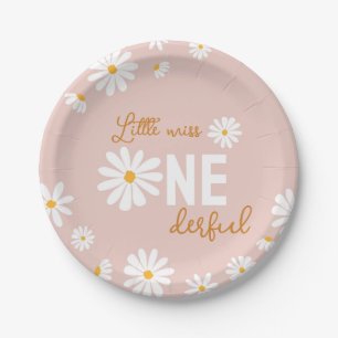 Retro Blush Pink Daisy Erster Geburtstag Pappteller
