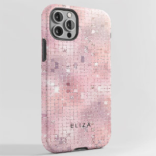 Retro Blush Pink Disco Mirror Monogramm Case-Mate iPhone 14 Hülle